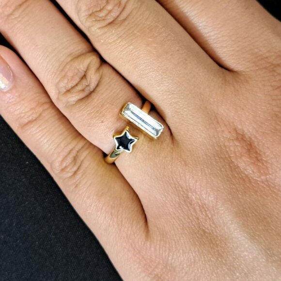 Gold Plated Adjustable Ring With Star & Bar Design Size 6/7 - Picture 3 of 5